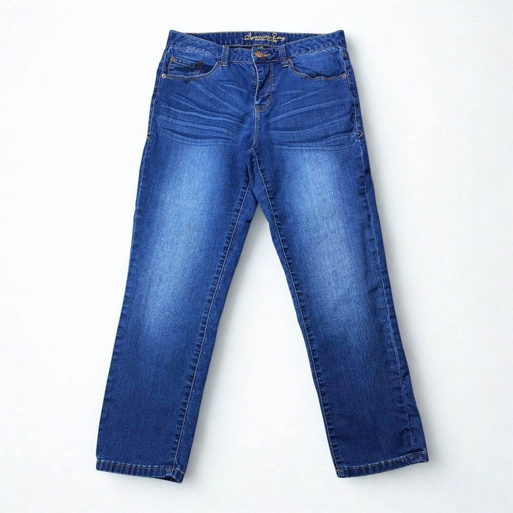 American Rag Cie Jeans Womens 7 Straight Leg Mid Rise Stretch Blue Denim